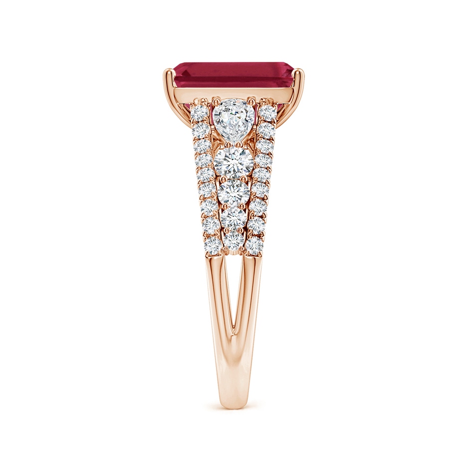 10x8mm A Classic Emerald-Cut Ruby Split Shank Engagement Ring with Accents in Rose Gold side 299