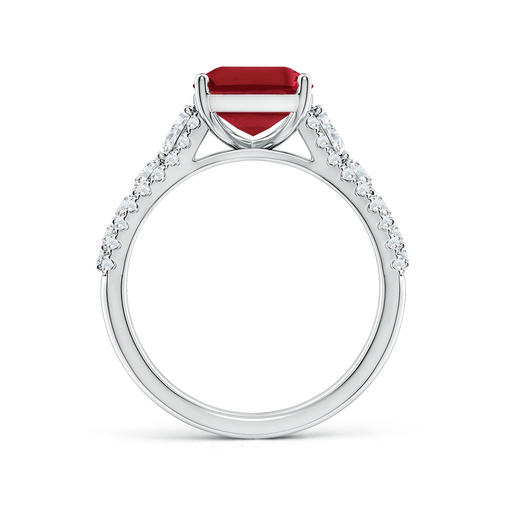 10x8mm AA Classic Emerald-Cut Ruby Split Shank Engagement Ring with Accents in White Gold - side 199