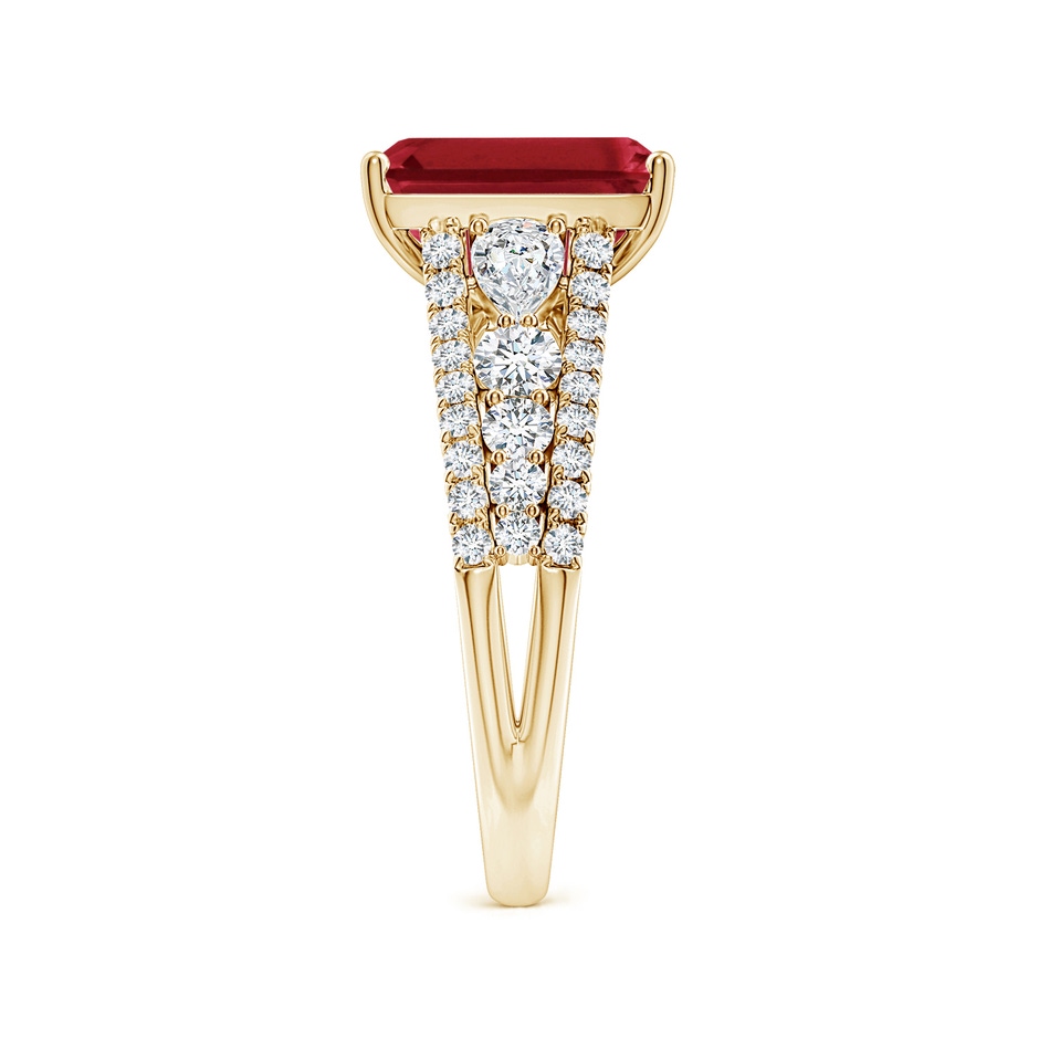 10x8mm AA Classic Emerald-Cut Ruby Split Shank Engagement Ring with Accents in Yellow Gold side 299