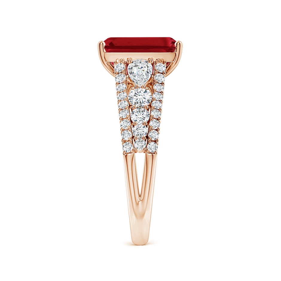 10x8mm AAA Classic Emerald-Cut Ruby Split Shank Engagement Ring with Accents in 18K Rose Gold side 299