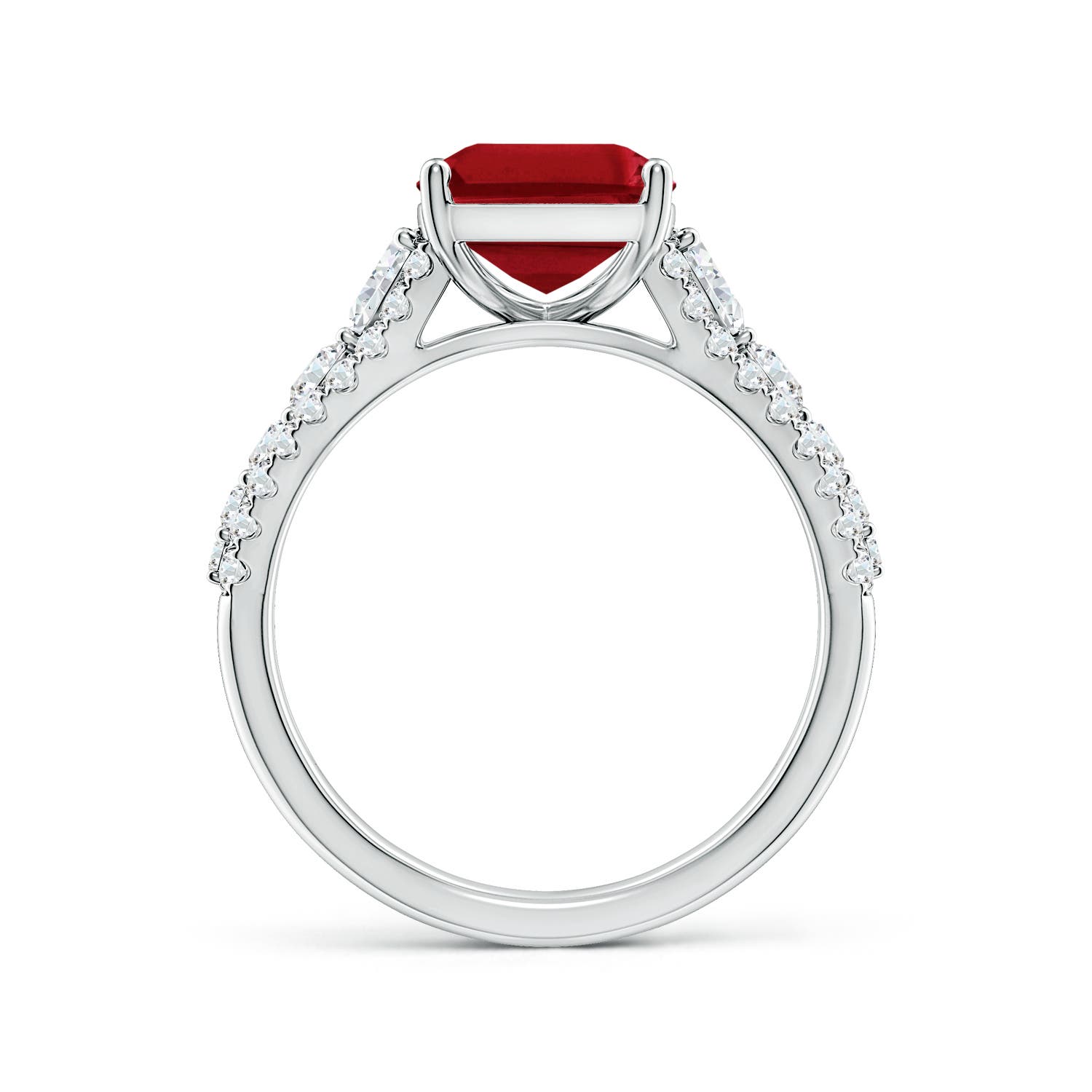 Classic Emerald-Cut Ruby Split Shank Engagement Ring with Accents