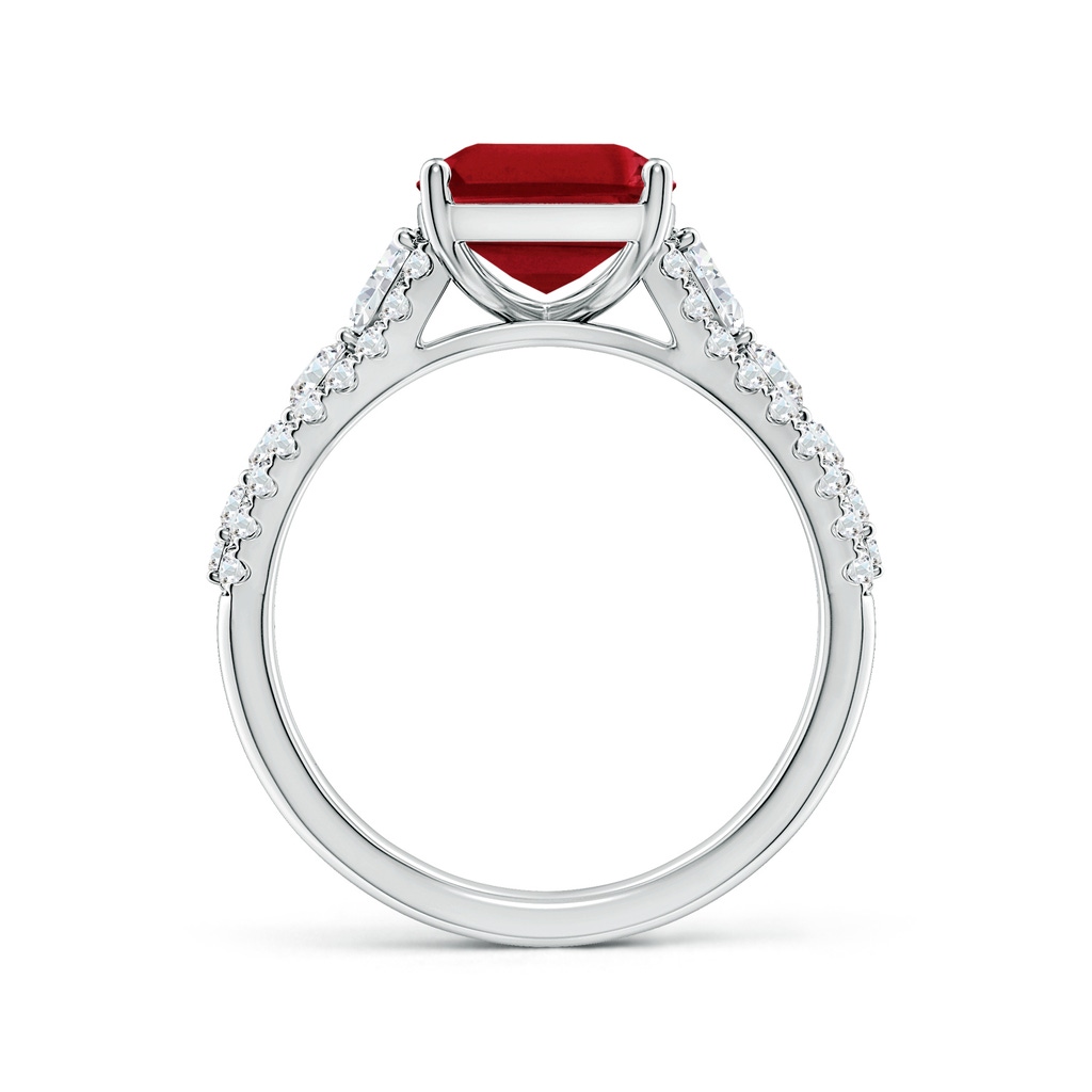 10x8mm AAA Classic Emerald-Cut Ruby Split Shank Engagement Ring with Accents in White Gold - side 199