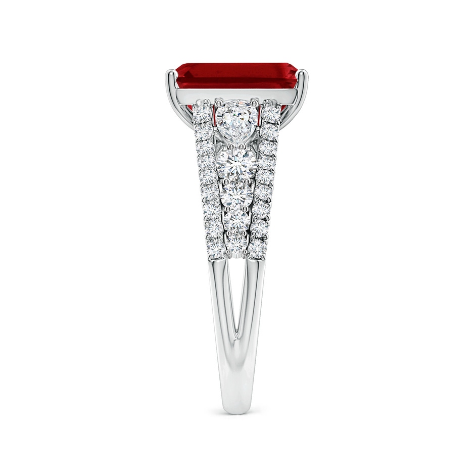 10x8mm AAAA Classic Emerald-Cut Ruby Split Shank Engagement Ring with Accents in P950 Platinum side 299