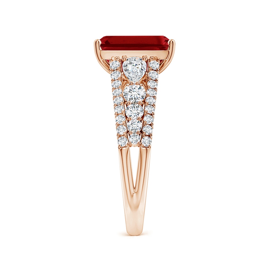 10x8mm AAAA Classic Emerald-Cut Ruby Split Shank Engagement Ring with Accents in Rose Gold side 299