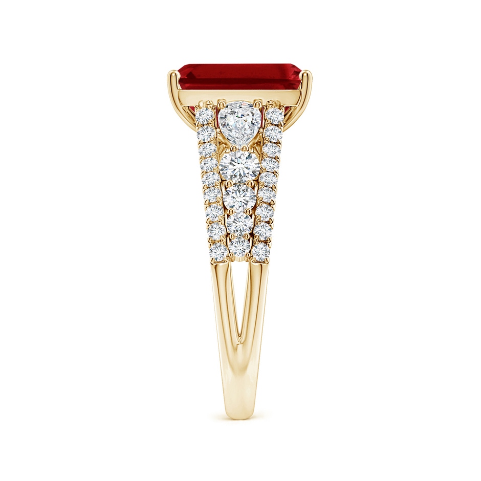 10x8mm AAAA Classic Emerald-Cut Ruby Split Shank Engagement Ring with Accents in Yellow Gold side 299