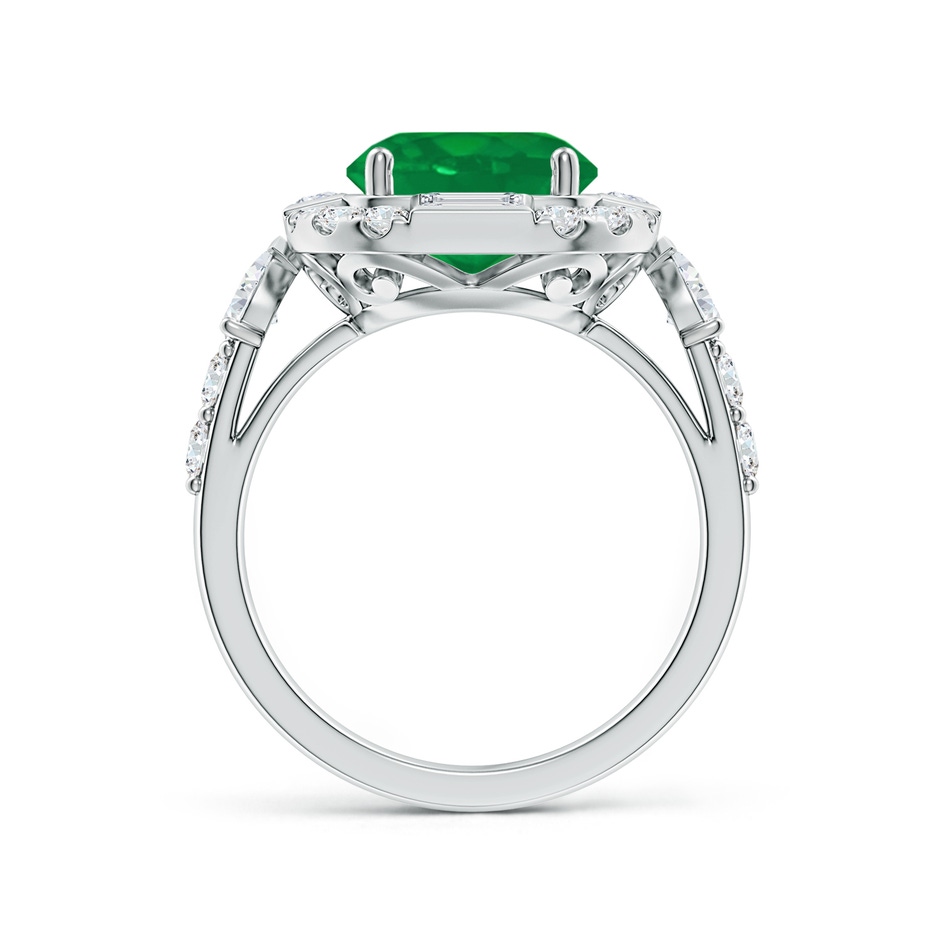 9mm AA Round Emerald Unique Halo Engagement Ring with Accents in White Gold side 199