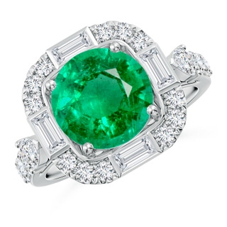 9mm AAA Round Emerald Unique Halo Engagement Ring with Accents in White Gold