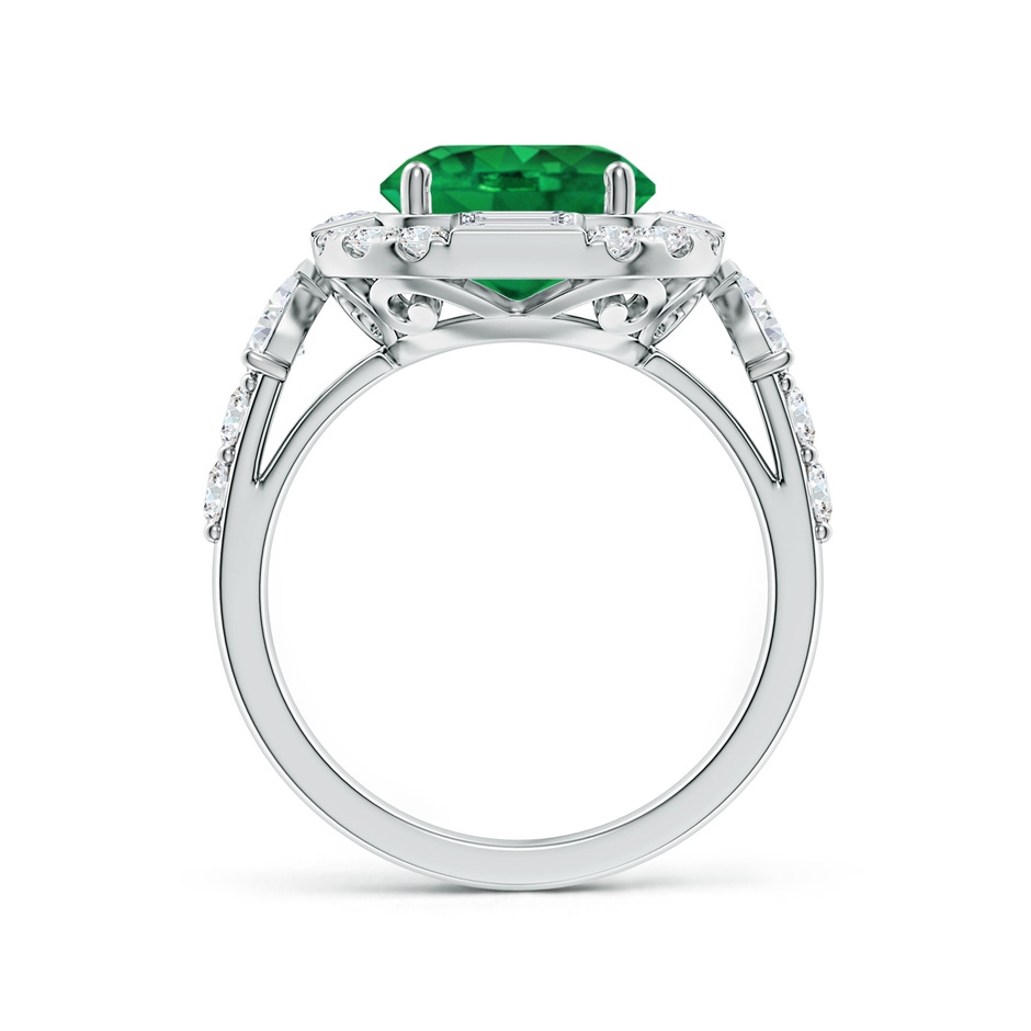 9mm AAA Round Emerald Unique Halo Engagement Ring with Accents in White Gold side 199