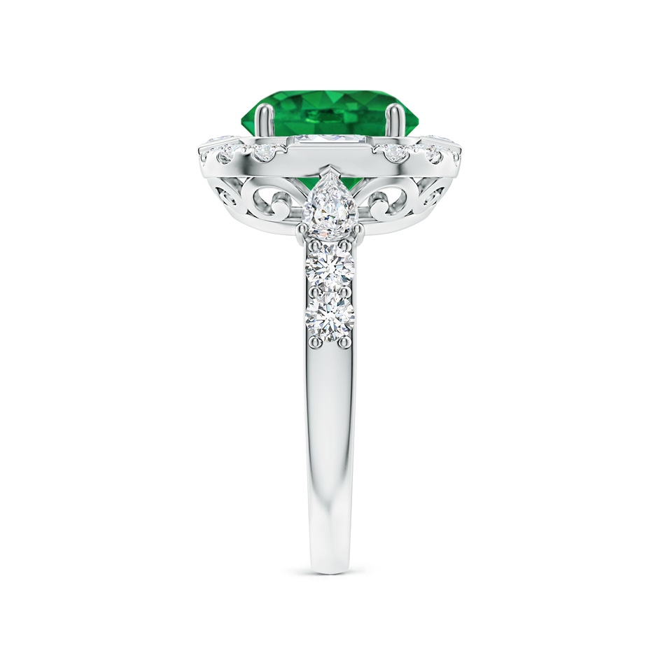 9mm AAA Round Emerald Unique Halo Engagement Ring with Accents in White Gold side 299