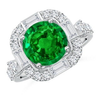 9mm AAAA Round Emerald Unique Halo Engagement Ring with Accents in P950 Platinum