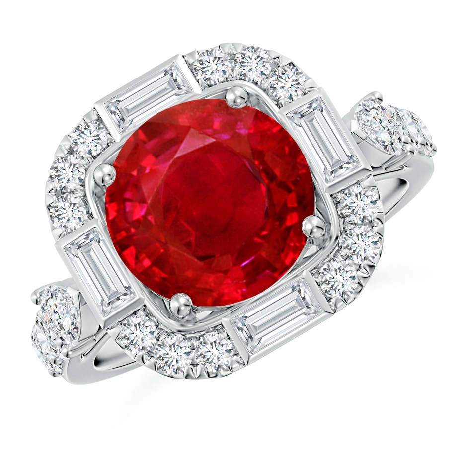 9mm AAA Round Ruby Unique Halo Engagement Ring with Accents in White Gold 