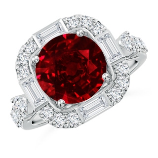 9mm AAAA Round Ruby Unique Halo Engagement Ring with Accents in P950 Platinum