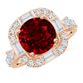 9mm AAAA Round Ruby Unique Halo Engagement Ring with Accents in Rose Gold