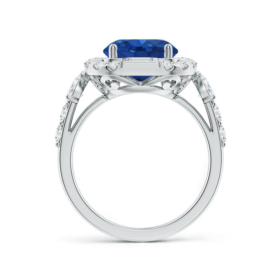 9mm AAA Round Blue Sapphire Unique Halo Engagement Ring with Accents in White Gold side 199