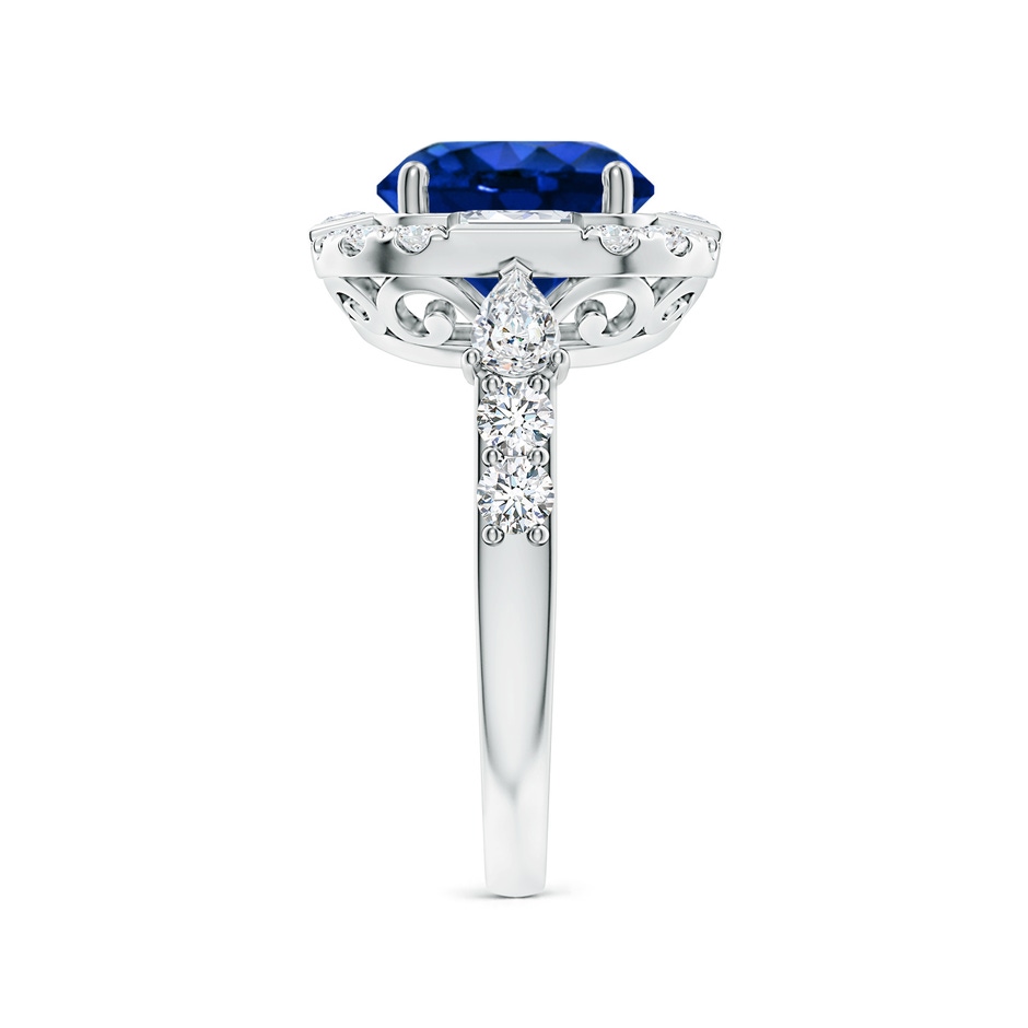 9mm Lab-Grown Round Blue Sapphire Unique Halo Engagement Ring with Accents in White Gold side 299