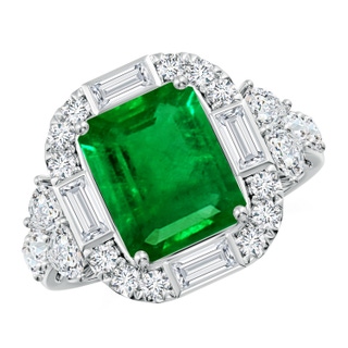 10x8mm AAAA Emerald-Cut Emerald Unique Halo Engagement Ring with Accents in P950 Platinum