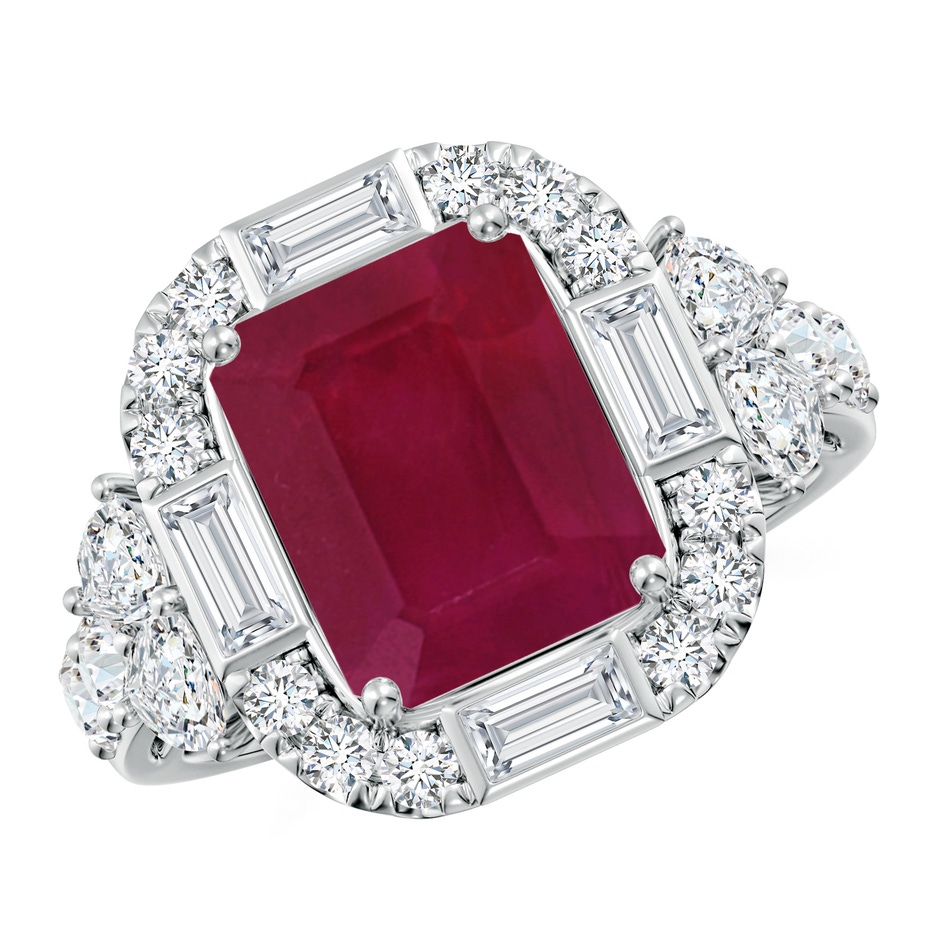 10x8mm A Emerald-Cut Ruby Unique Halo Engagement Ring with Accents in P950 Platinum 