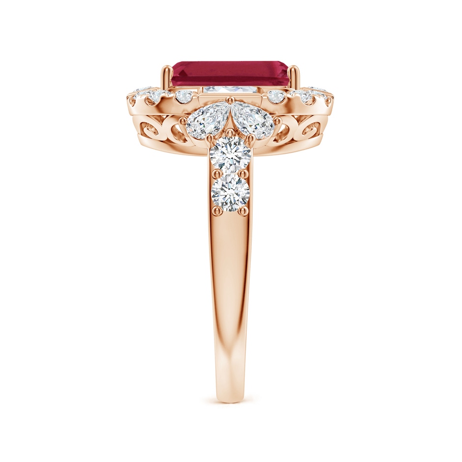 10x8mm A Emerald-Cut Ruby Unique Halo Engagement Ring with Accents in Rose Gold side 299