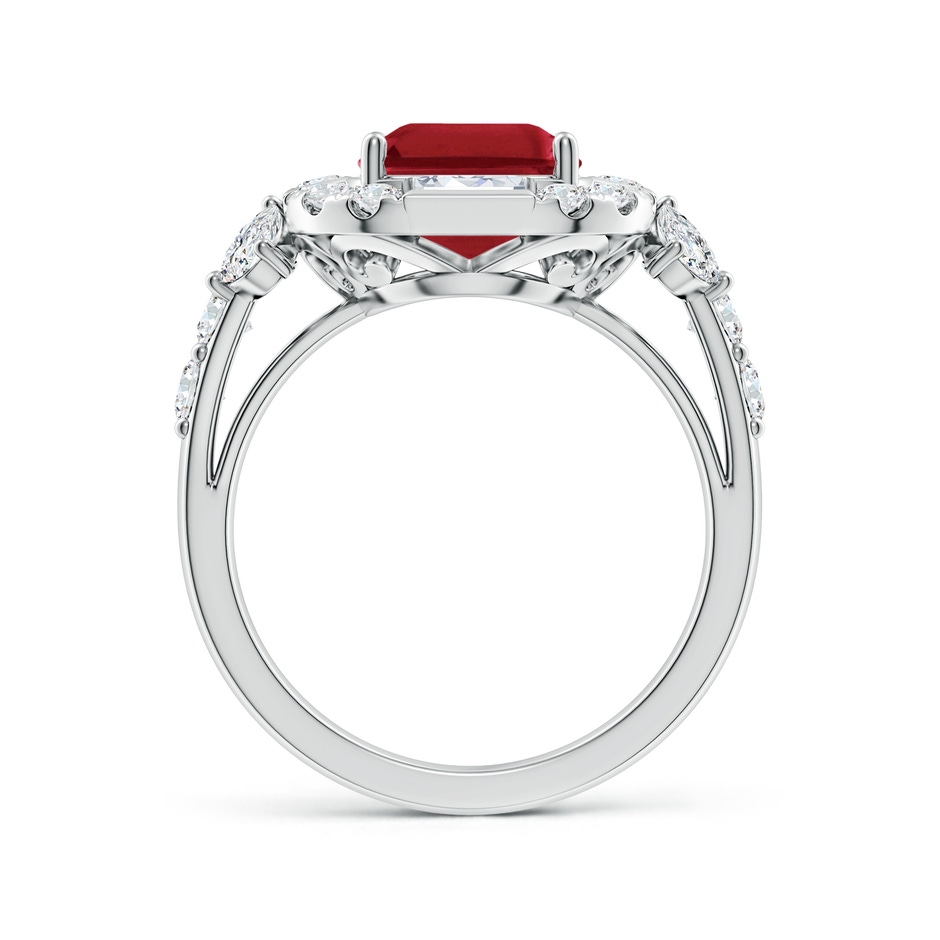 10x8mm AA Emerald-Cut Ruby Unique Halo Engagement Ring with Accents in 18K White Gold side 199