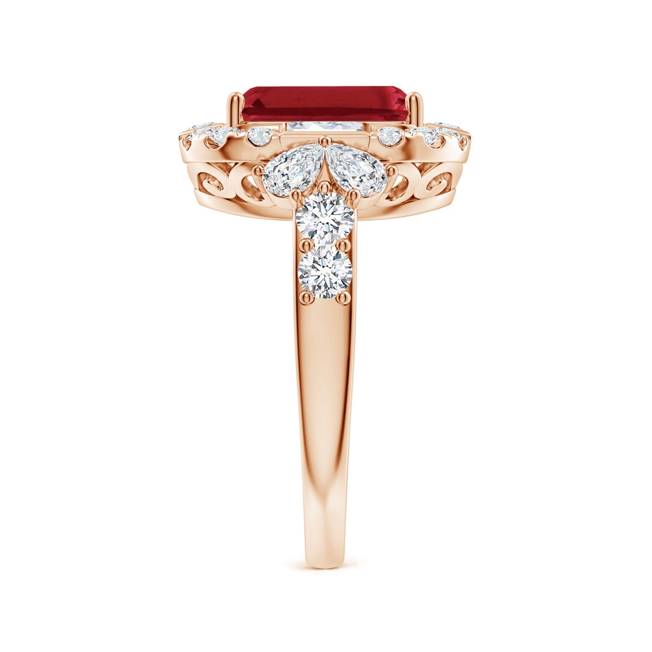 10x8mm AA Emerald-Cut Ruby Unique Halo Engagement Ring with Accents in Rose Gold side 299