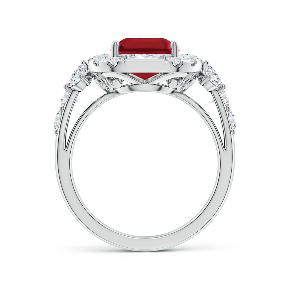 10x8mm AA Emerald-Cut Ruby Unique Halo Engagement Ring with Accents in White Gold side 199