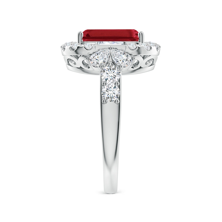 10x8mm AA Emerald-Cut Ruby Unique Halo Engagement Ring with Accents in White Gold side 299