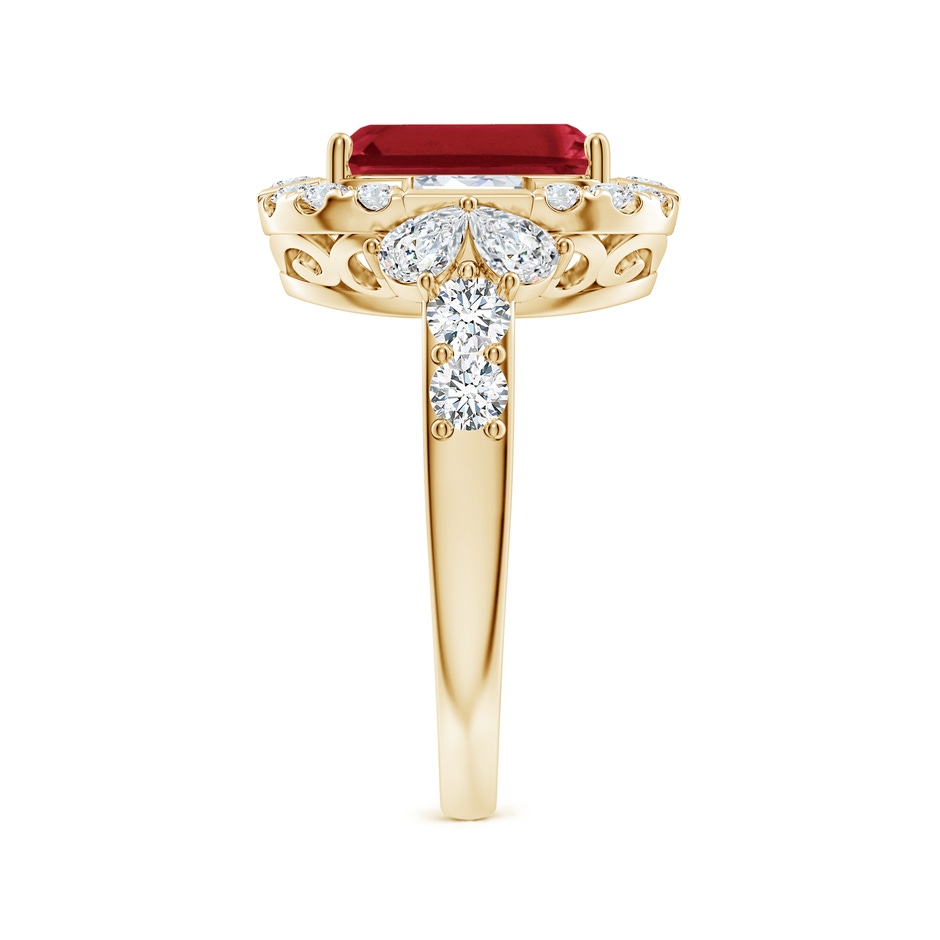10x8mm AA Emerald-Cut Ruby Unique Halo Engagement Ring with Accents in Yellow Gold side 299