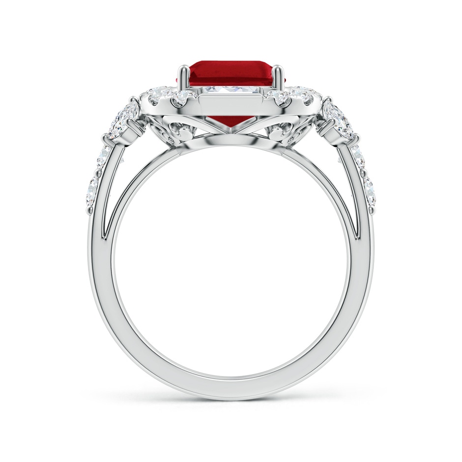 10x8mm AAA Emerald-Cut Ruby Unique Halo Engagement Ring with Accents in White Gold side 199