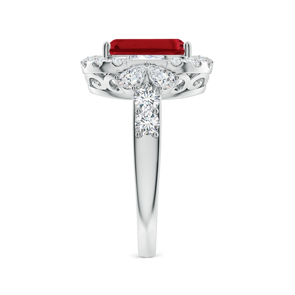 10x8mm AAA Emerald-Cut Ruby Unique Halo Engagement Ring with Accents in White Gold side 299