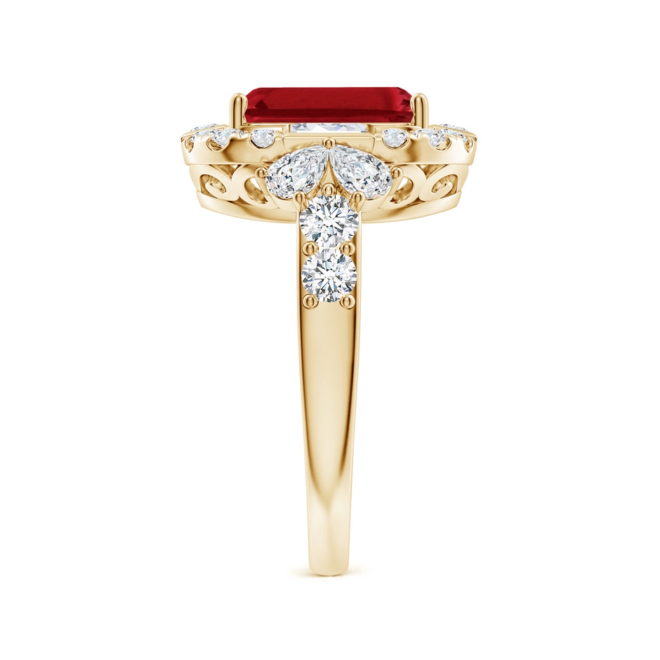 10x8mm AAA Emerald-Cut Ruby Unique Halo Engagement Ring with Accents in Yellow Gold side 299