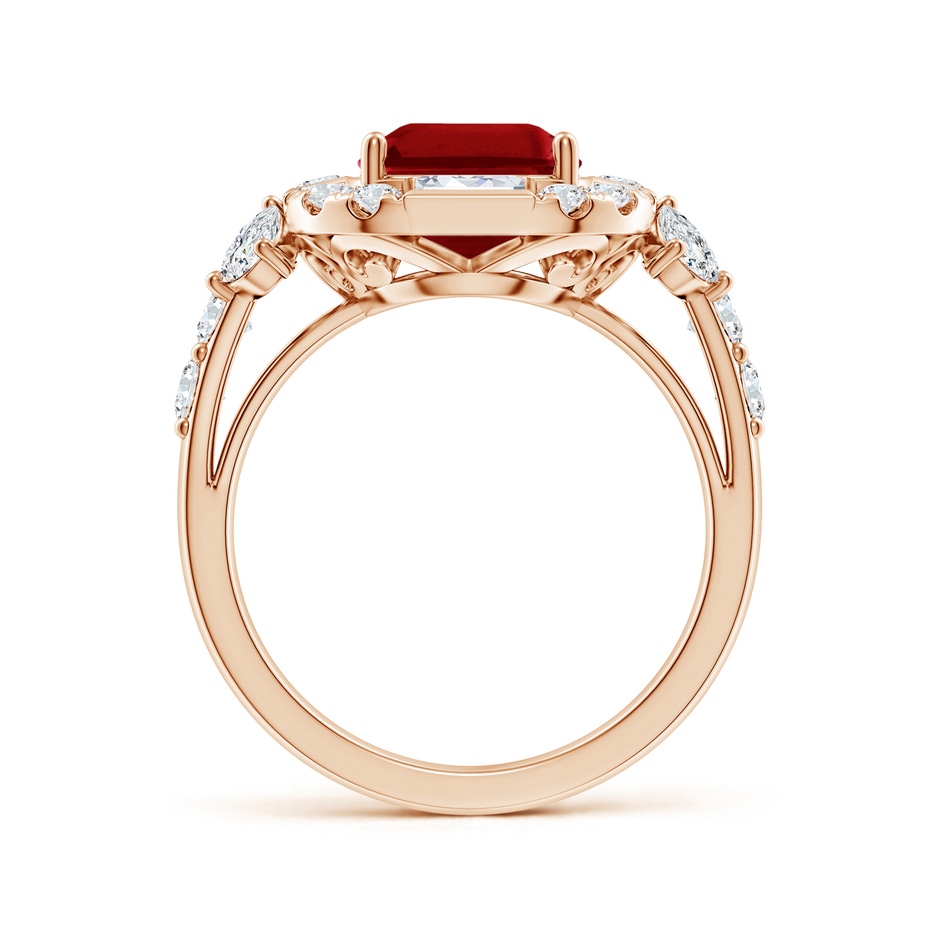 10x8mm AAAA Emerald-Cut Ruby Unique Halo Engagement Ring with Accents in 18K Rose Gold side 199