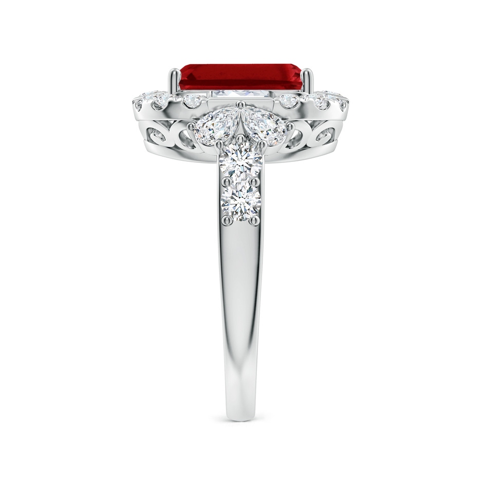 10x8mm AAAA Emerald-Cut Ruby Unique Halo Engagement Ring with Accents in White Gold side 299