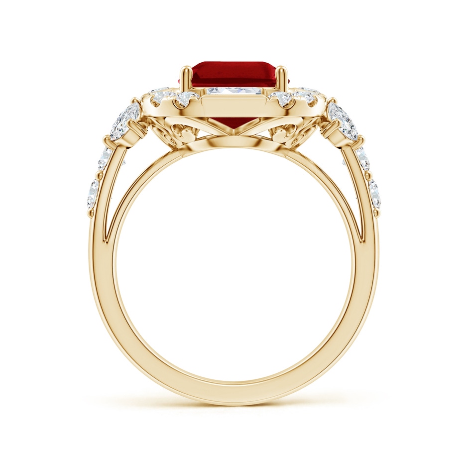 10x8mm AAAA Emerald-Cut Ruby Unique Halo Engagement Ring with Accents in Yellow Gold side 199