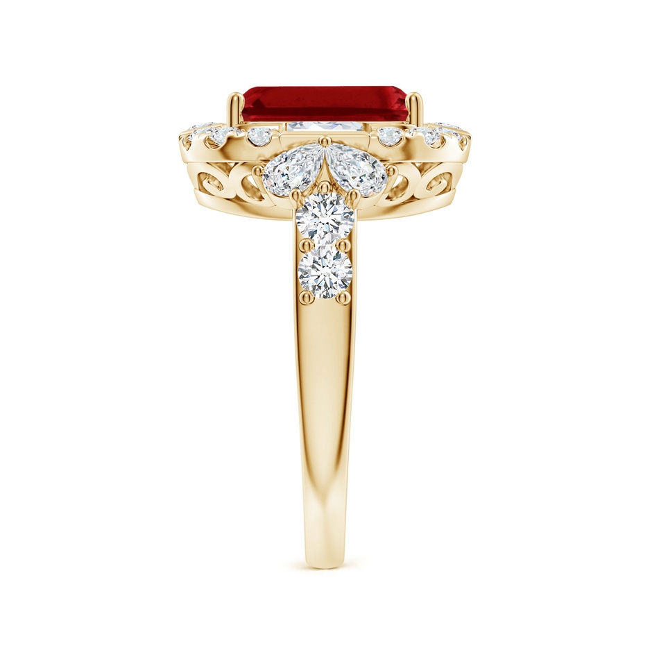 10x8mm AAAA Emerald-Cut Ruby Unique Halo Engagement Ring with Accents in Yellow Gold side 299