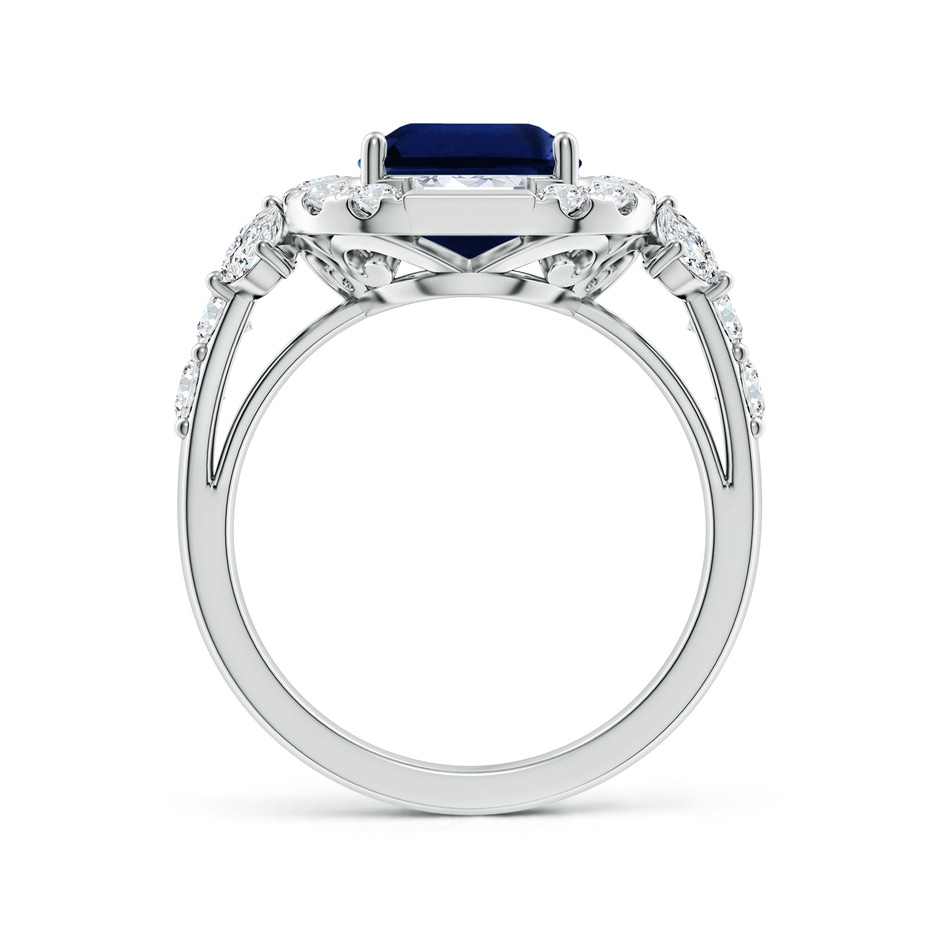 10x8mm AAA Emerald-Cut Blue Sapphire Unique Halo Engagement Ring with Accents in White Gold side 199