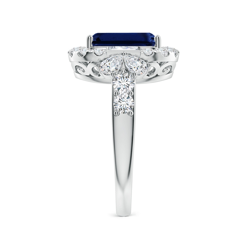 10x8mm AAA Emerald-Cut Blue Sapphire Unique Halo Engagement Ring with Accents in White Gold side 299