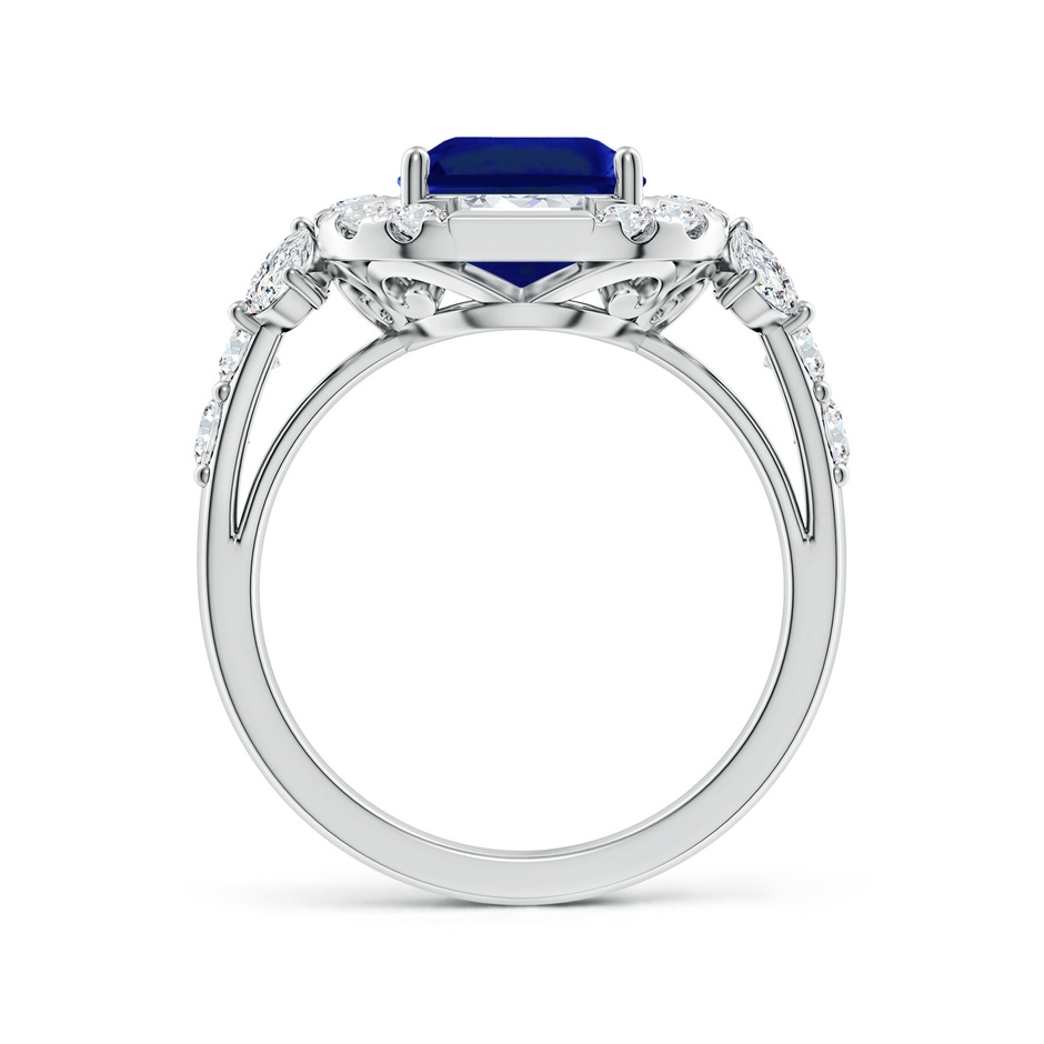 10x8mm Lab-Grown Emerald-Cut Blue Sapphire Unique Halo Engagement Ring with Accents in White Gold side 199