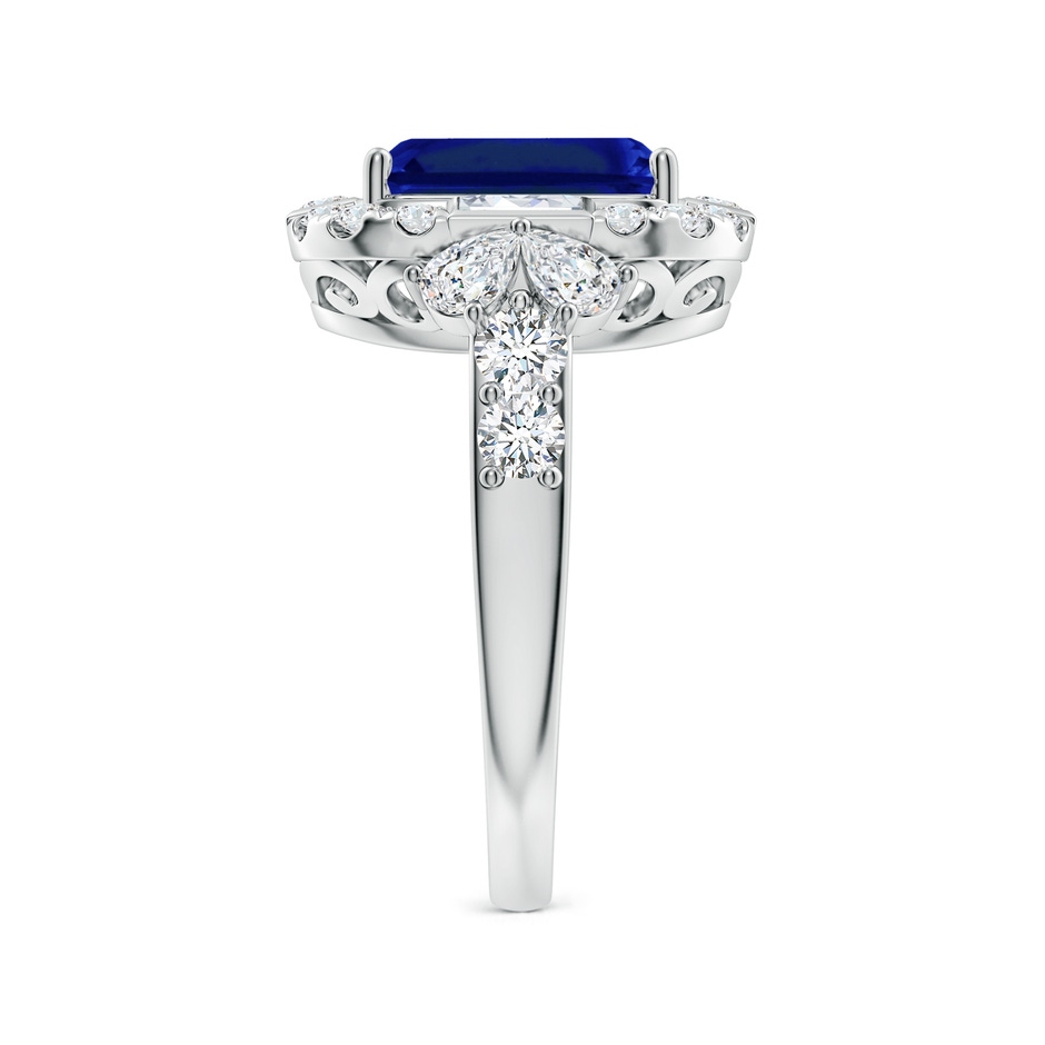 10x8mm Lab-Grown Emerald-Cut Blue Sapphire Unique Halo Engagement Ring with Accents in White Gold side 299