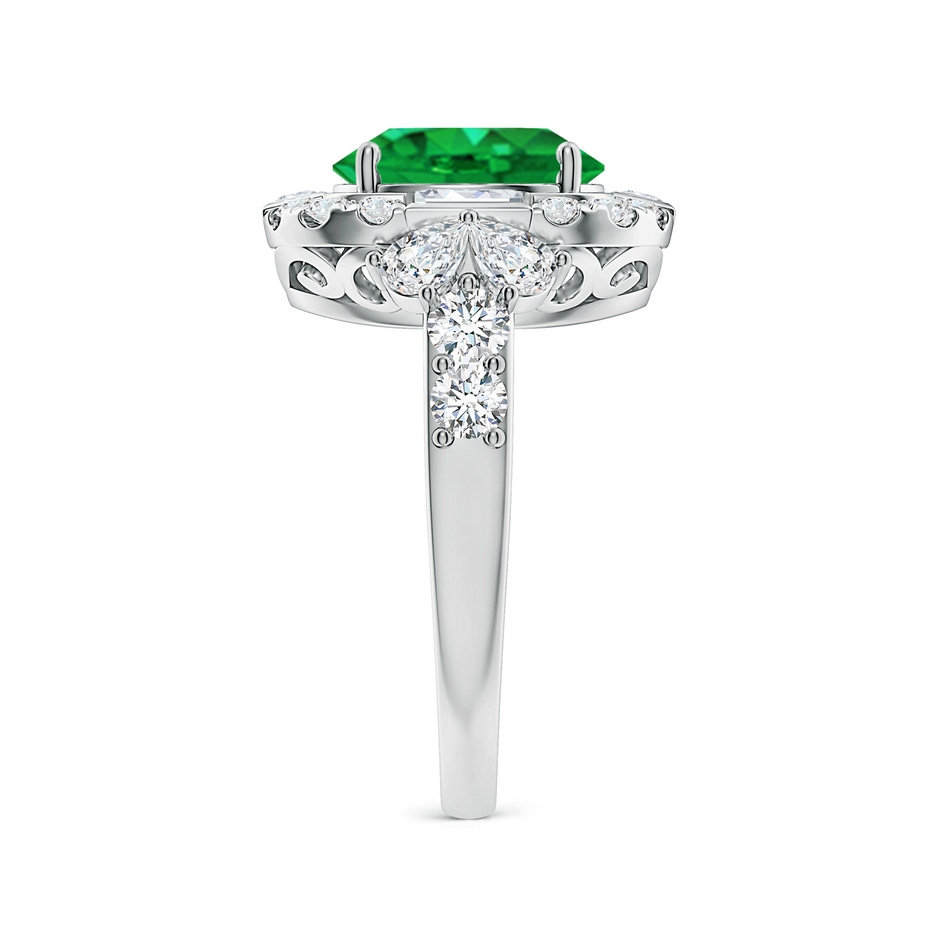 10x8mm AAA Oval Emerald Unique Halo Engagement Ring with Accents in White Gold side 299