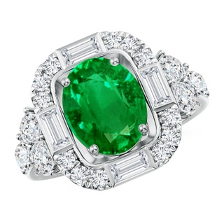 10x8mm AAAA Oval Emerald Unique Halo Engagement Ring with Accents in P950 Platinum