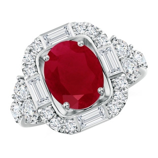 10x8mm AA Oval Ruby Unique Halo Engagement Ring with Accents in White Gold