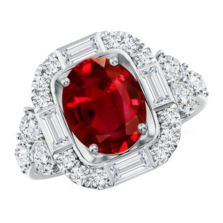 10x8mm AAAA Oval Ruby Unique Halo Engagement Ring with Accents in P950 Platinum