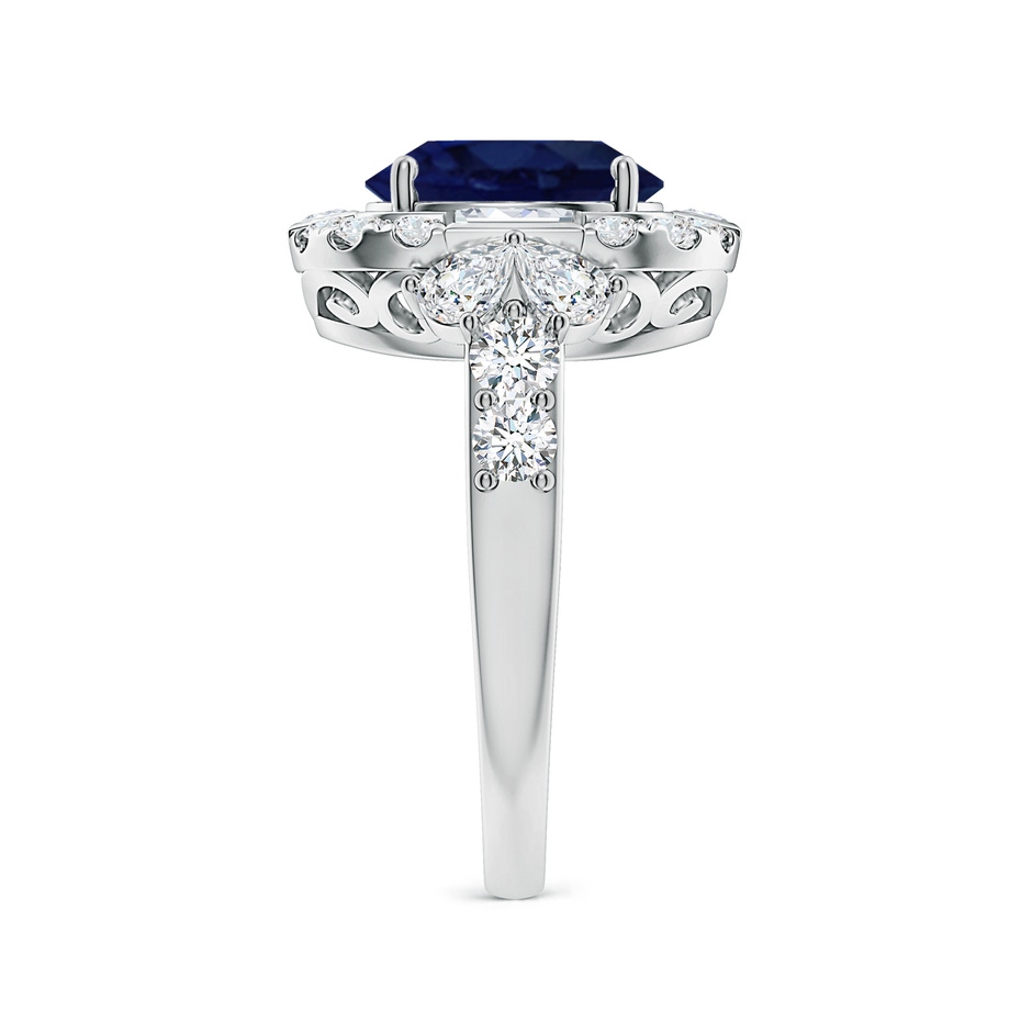 10x8mm A Oval Blue Sapphire Unique Halo Engagement Ring with Accents in White Gold side 299