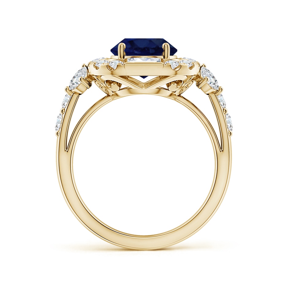 10x8mm A Oval Blue Sapphire Unique Halo Engagement Ring with Accents in Yellow Gold side 199