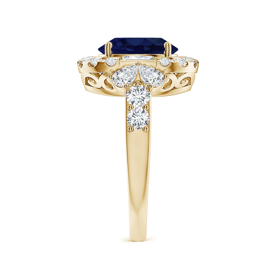 10x8mm A Oval Blue Sapphire Unique Halo Engagement Ring with Accents in Yellow Gold side 299