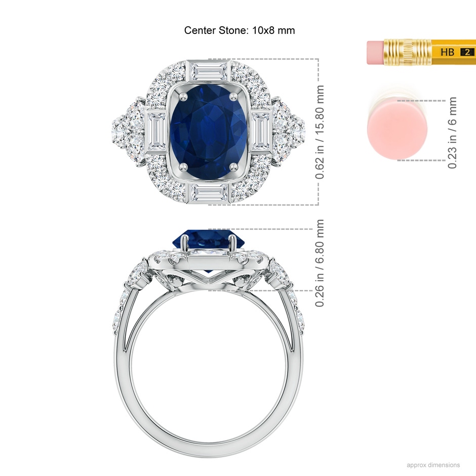 10x8mm AA Oval Blue Sapphire Unique Halo Engagement Ring with Accents in P950 Platinum ruler