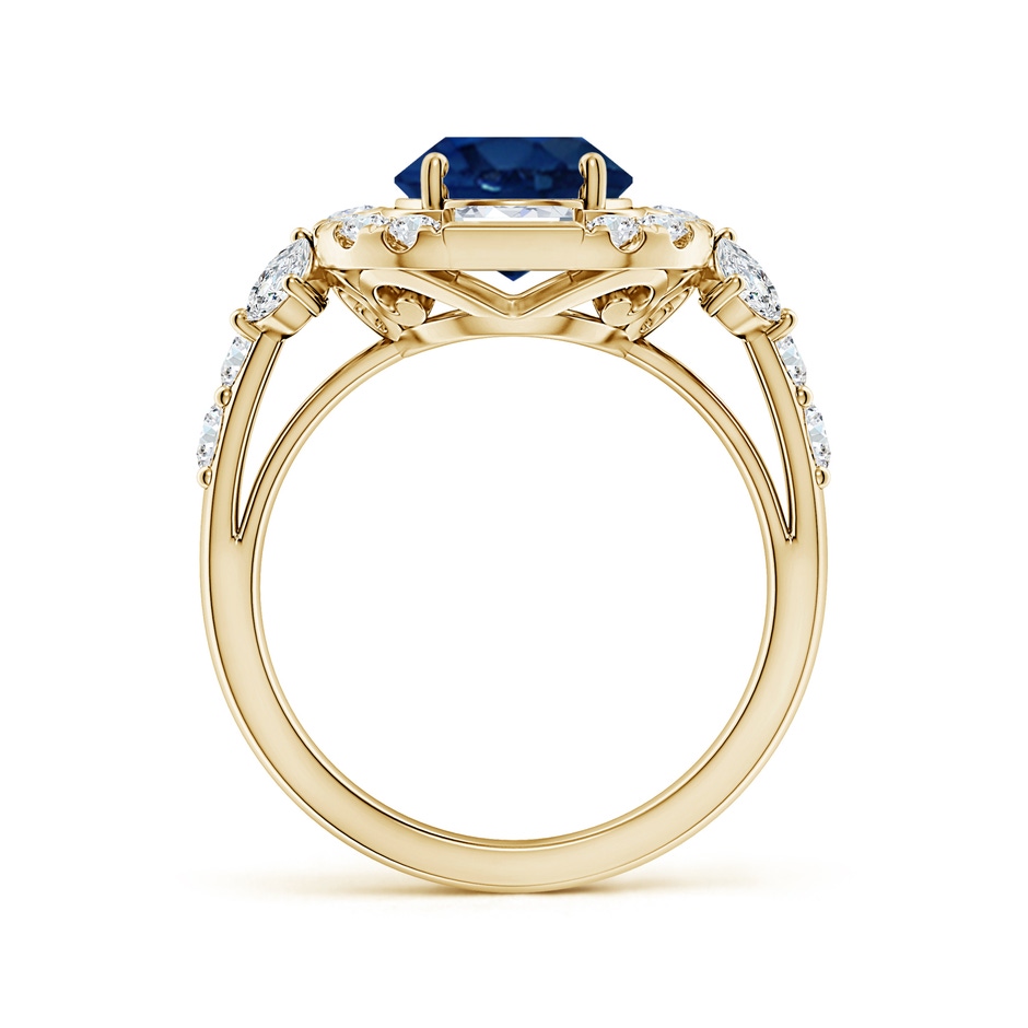 10x8mm AA Oval Blue Sapphire Unique Halo Engagement Ring with Accents in Yellow Gold side 199