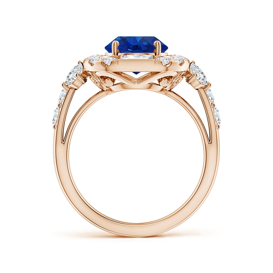 10x8mm AAA Oval Blue Sapphire Unique Halo Engagement Ring with Accents in Rose Gold side 199