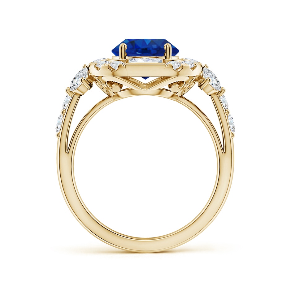 10x8mm AAA Oval Blue Sapphire Unique Halo Engagement Ring with Accents in Yellow Gold side 199