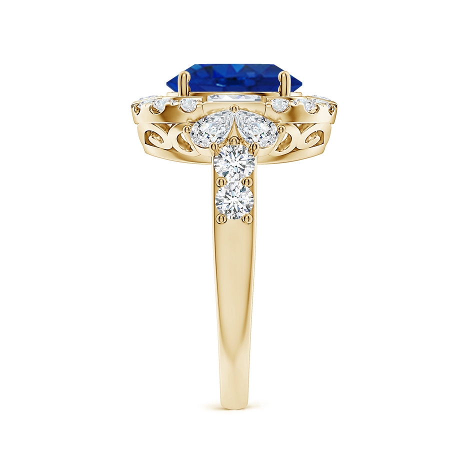 10x8mm AAA Oval Blue Sapphire Unique Halo Engagement Ring with Accents in Yellow Gold side 299